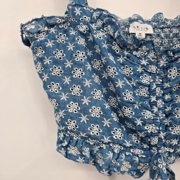 Le Lis Collection Women's Floral Eyelet Smocked Ruffle Cropped Tank Top Size M - Picture 5 of 9
